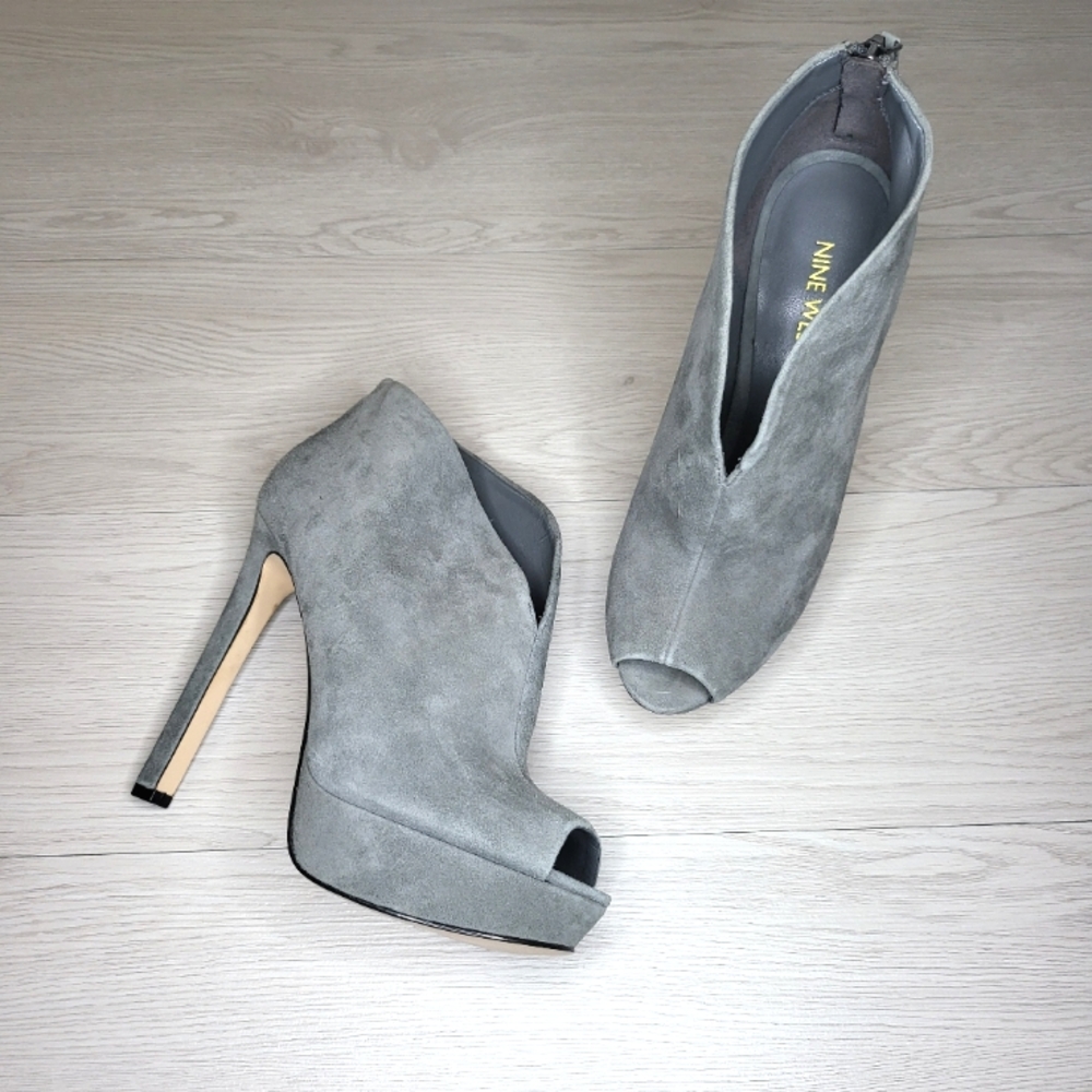 Nine West Grey Suede Open Toe Booties